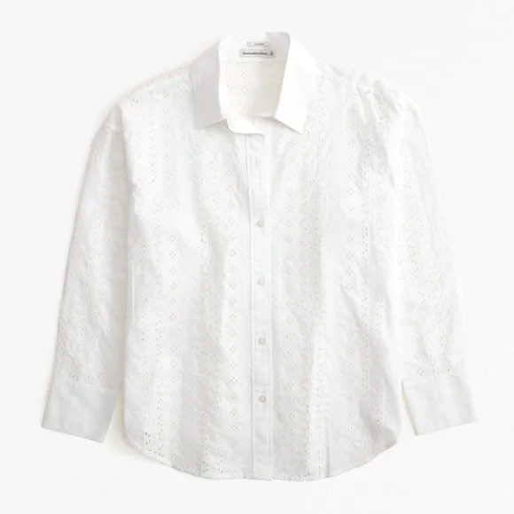 Abercrombie Eyelet Embroidered Button Up Blouse White Oversized XS - Picture 7 of 9